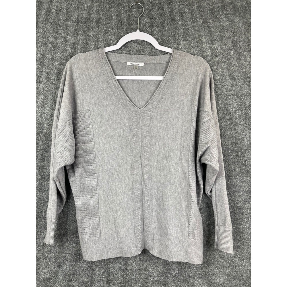 Vila Milano Sweater Womens Large Gray Excellent V-Neck Textured Panel Pullover